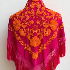 Mant&oacute;n Joya Rosa Fucsia Oscuro bordado en Naranja
